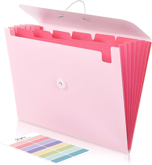 SKYDUE Pink School Office Supplies，Accordion File Organizer - 7 Pocket Letter Size Expanding Folder for School & Office - Portable Document Organizer