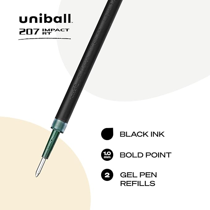 Uniball Signo 207 Impact RT Retractable Gel Pen, 2 Count(Pack of 1) 1.0mm Bold Point Gel Pens| Office Supplies by Uni-ball like Ink Pens, Colored Pens, Fine Point, Smooth Writing Pens, Ballpoint Pens