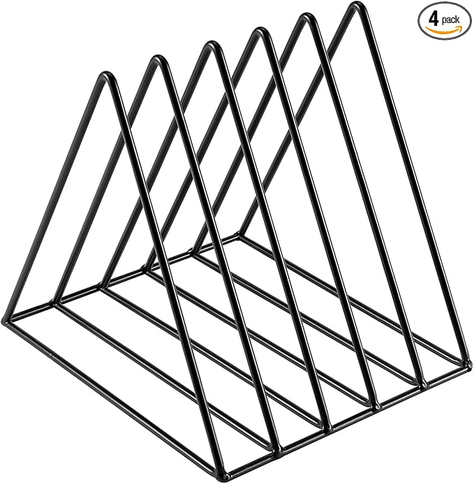 Goiio 4 Pcs Triangle File Holder, 5 Slot Metal Magazine Holder, for Office Home, Black
