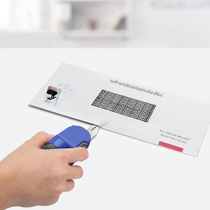 Guard Your ID 3 in 1 Wide Advanced Roller with Retractable Box & Envelope Opener and Identity Theft Prevention Security Stamp Blue