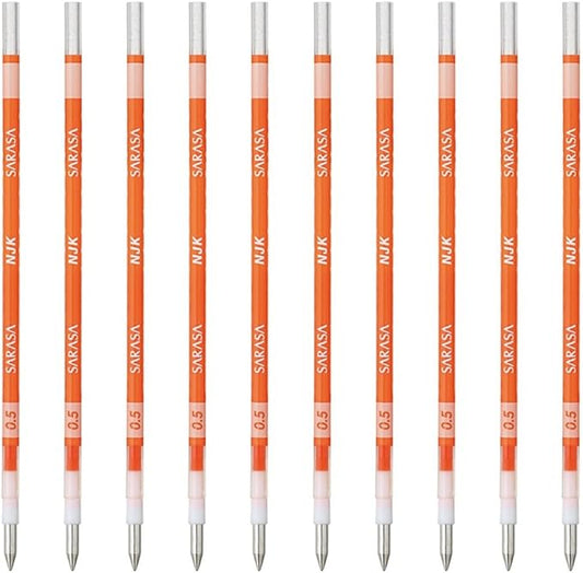 Zebra BRNJK5ROR Ballpoint Pen Refill, Sarasa, NJK-0.5 Lead, Red Orange, 10 Pens