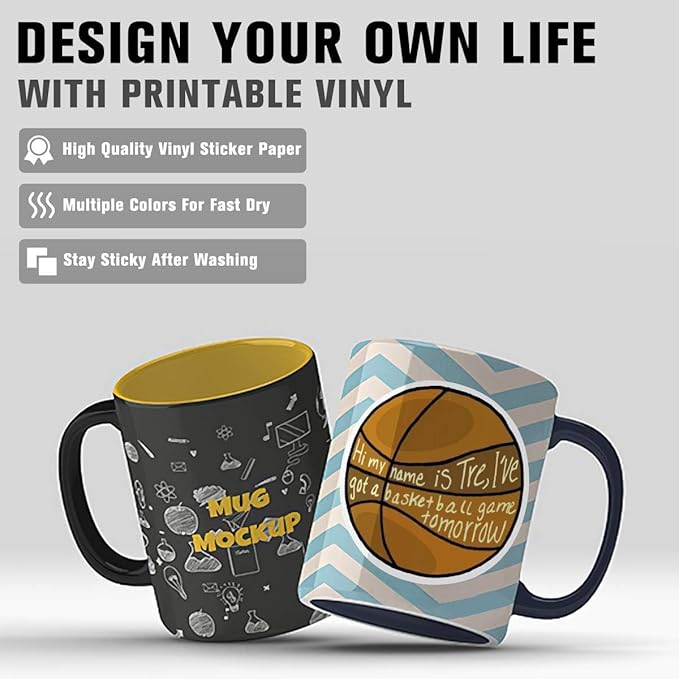 JANDJPACKAGING Printable Vinyl for Inkjet & Laser Printer - 30 Pack Printable Vinyl Sticker Paper Glossy White - Standard Letter Size 8.5"x11"