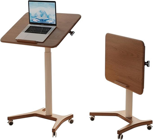 Rolling Standing Desk,Rolling Desk Adjustable Height with Wheels Rolling Desk for Home Office, Bedroom,Couch（Walnut）