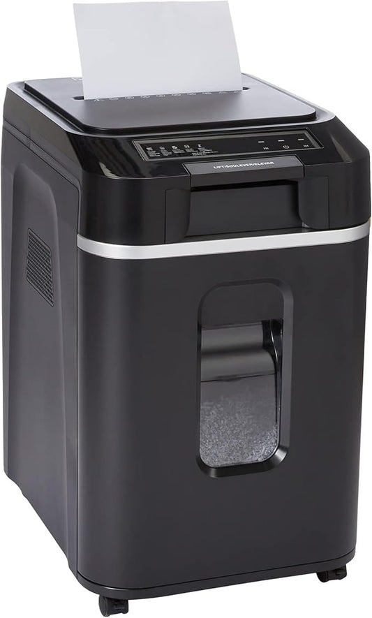 Amazon Basics 200-Sheet Auto Feed Crosscut Paper Shredder with Pullout Basket, Black