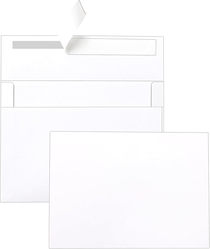 White Blank Note Cards and Envelopes 5 x 7 Heavyweight Single Panel Cardstock and A7 Envelopes Printable Self Seal 20 Packs for Wedding Invitations, Birthday, Thank You Cards, Baby Shower