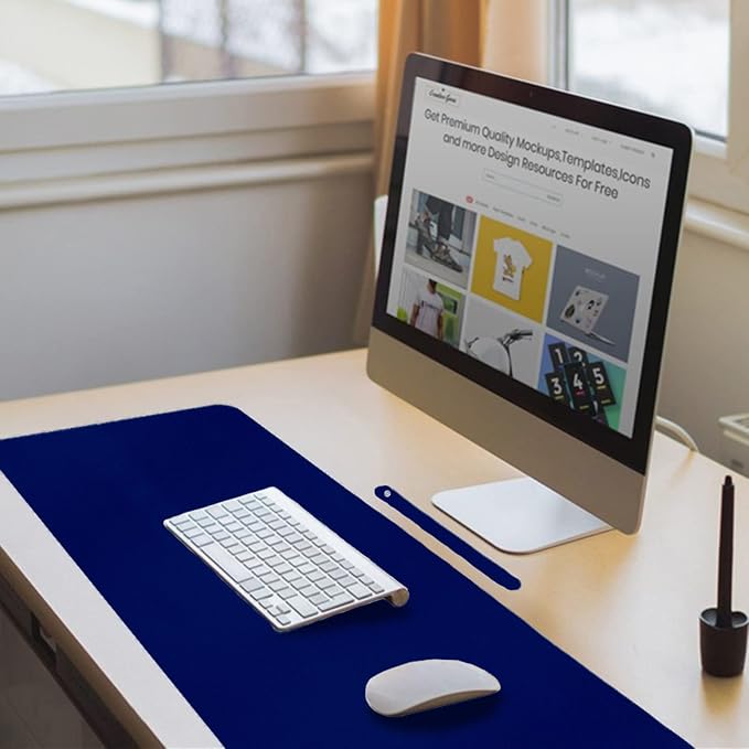 Boutilon Leather Desk Pad 30" x14",Non-Slip Mouse Pad,Office Desk Mat,Waterprooft PU Leather Desk Blotter,Desk Pad Protector,Desk Writing Pad for Home Office Decor (M-Navy)