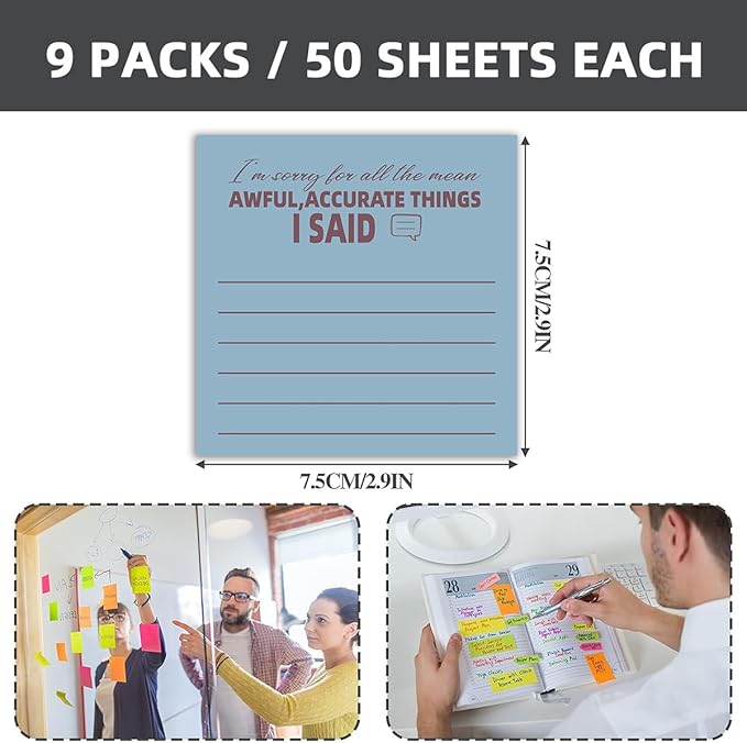 Post it Notes 3x3 Cute and Aesthetic Sticky Notes Planner Notepad - 450 Sheets - Desk Accessories for School, Office, and Home - Ideal Gifts for Teachers, Women, and Coworkers (Sayings Line)