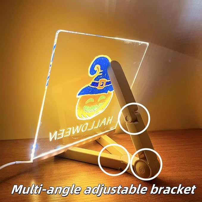 Acrylic Led Dry Erase Board - Creative Rewritable Message Center Board - Regularly Led Note Board with Colour Pens - Light up a Glow Memo Board Note with 7 Pen - Free Eraser Easy to Clean