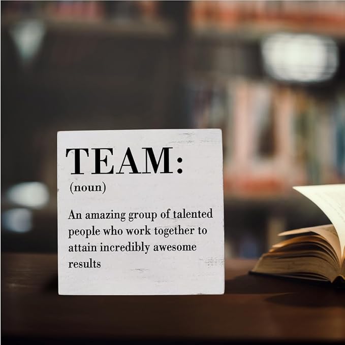 Inspirational Team Noun Office Decor Desk Decor Wooden Box Sign Rustic White Wood Block Plaque Box Sign for Home Office Desk Shelf Table Decoration Coworker Gift Team Definition Teamwork Sign