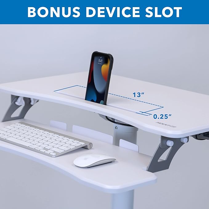 Mount-It! Mobile Rolling Small Table, Height Adjustable up to 43" Computer Desk with Wheels, Medical Nurse Hospital Workstation, Printer CPU Shelves, White Office Portable Computer Cart Keyboard Tray