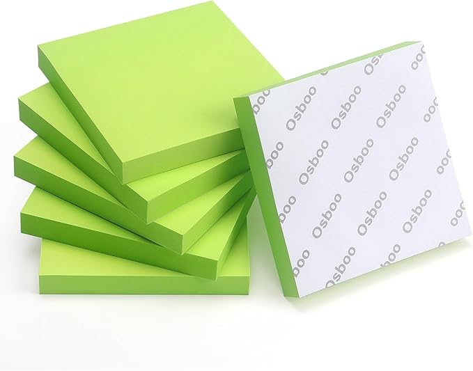 Sticky Notes 3x3 Self-Stick Notes Pads with 6 Bright Colors, Easy to Post for Office, Shool, Home, 6 Pads/Pack, 100 Sheets/Pad(Green)