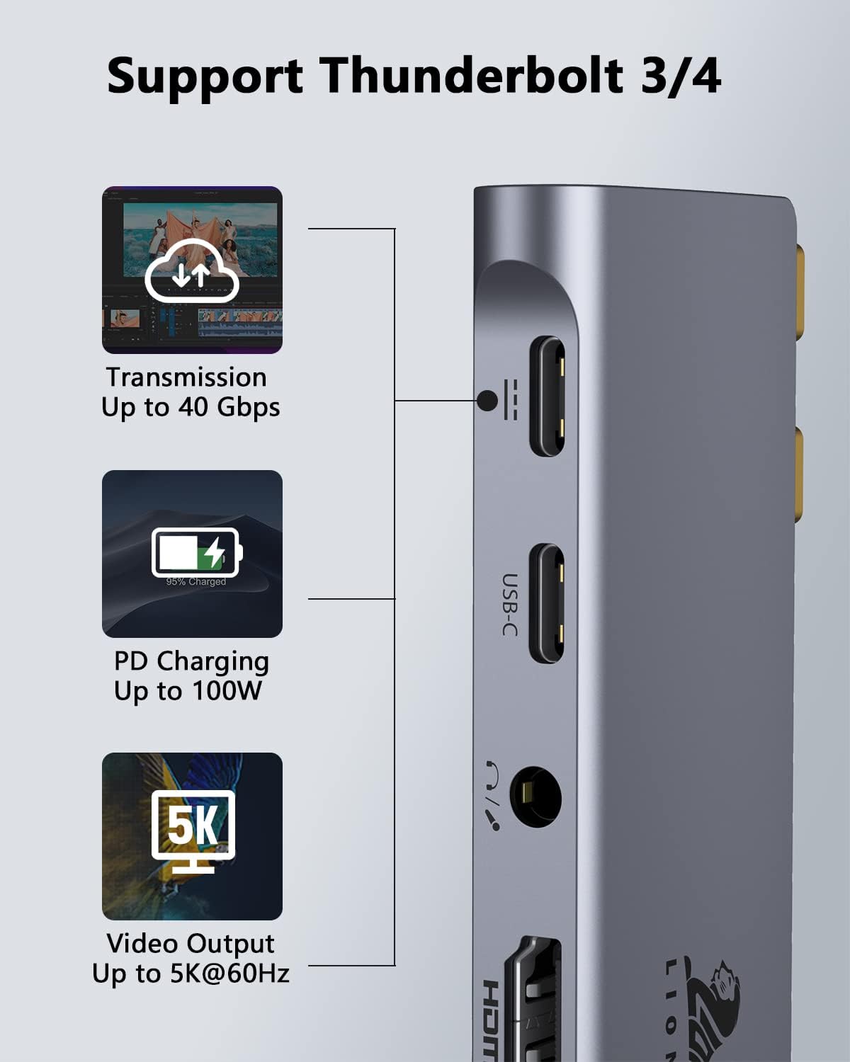 USB C Hub Adapter for MacBook Pro/Air M1M2M3 2022 2021 2020 13"15"16",Multiport MacBook Adapter MacBook Accessories with 4K HDMI,3USB3.0,Audio,100W Thunderbolt-Enabled USB-C,Support MagSafe 3 Charging