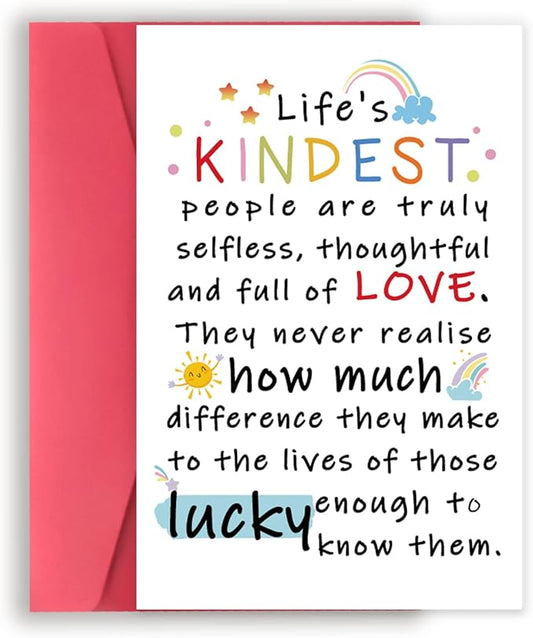 YiKaLus Cute Appreciation Card for Kindest Person, Great Thank You Card with Envelope for Women Men, Sweet Friendship Gift for Friends Classmates, Best Thank You Gift Ideas for Mom Dad