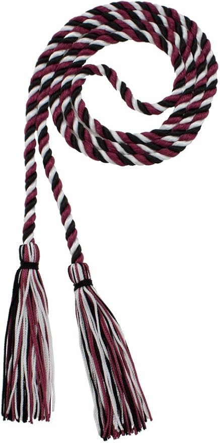Tassel Depot Graduation Honor Cord - Black/Maroon/White - Every School Color Available - Made in USA