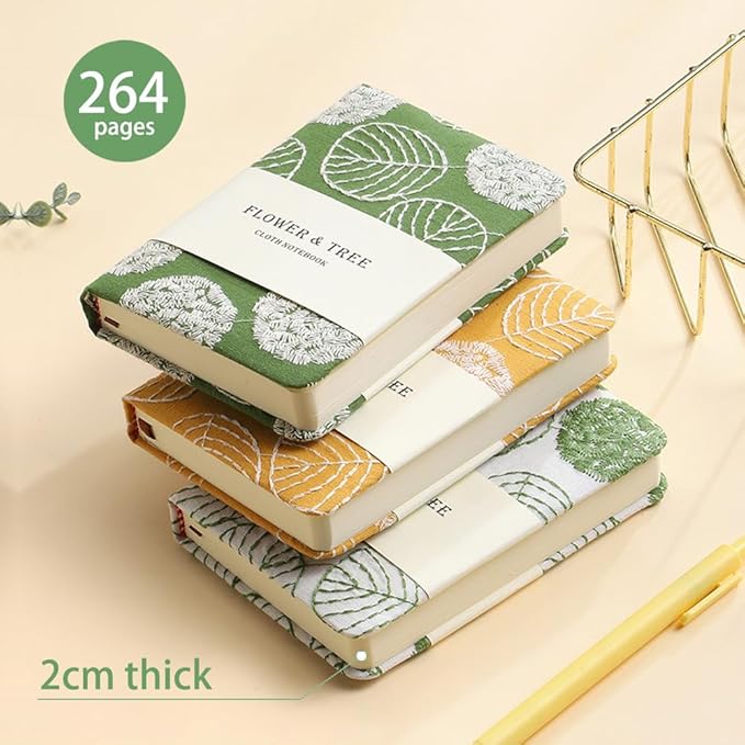 A6 Notebook, Pocket Journal, Embroidered Journal for Girl, Small Fabric Notebook, Lay Flat Hardcover Journal, 4x6 Lined Notebook & Sketchbook, Cute Diary, Writing Journal for Women, Yellow