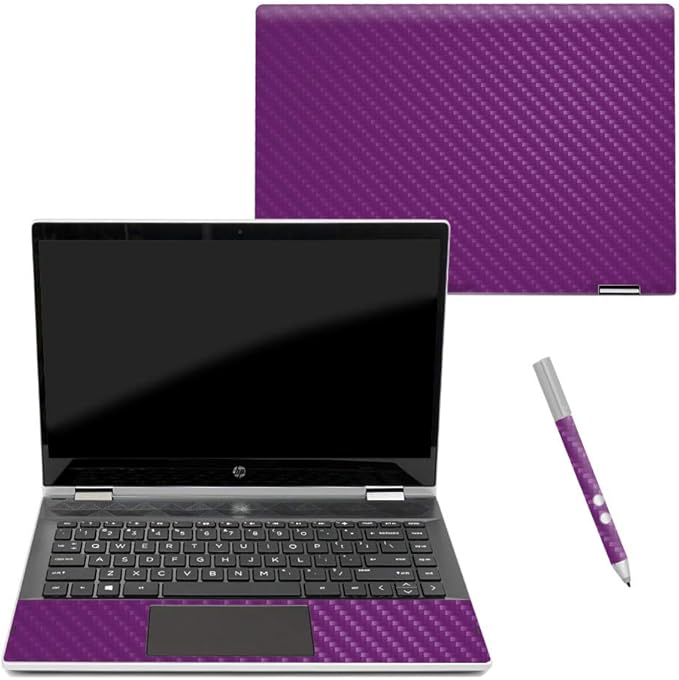 MightySkins Carbon Fiber Skin for HP Pavilion X360 14" (2018) - Solid Purple | Protective, Durable Textured Carbon Fiber Finish | Easy to Apply, Remove, and Change Styles | Made in The USA