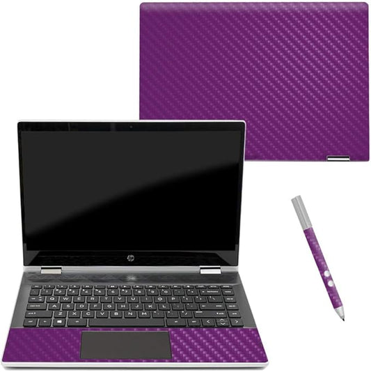MightySkins Carbon Fiber Skin for HP Pavilion X360 14" (2018) - Solid Purple | Protective, Durable Textured Carbon Fiber Finish | Easy to Apply, Remove, and Change Styles | Made in The USA
