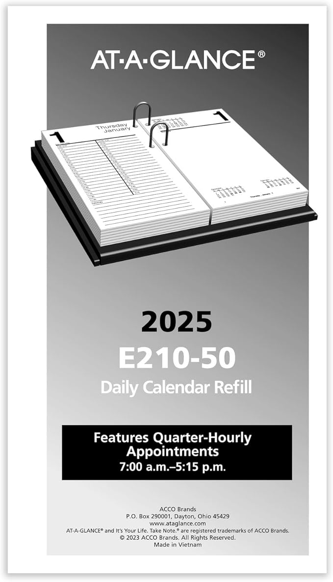 AT-A-GLANCE 2025 Desk Calendar Refill, Daily, 4-1/2" x 8", Large, Loose-Leaf (E2105025)