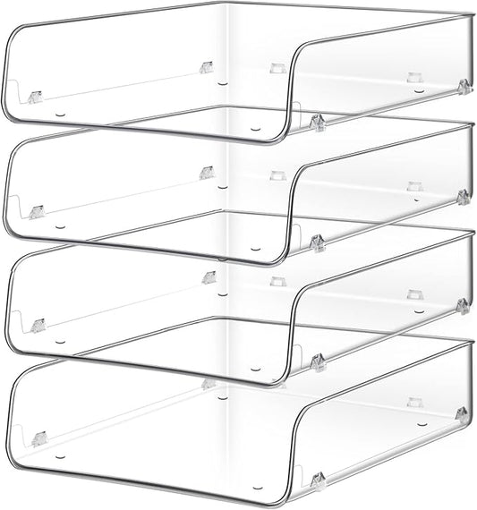 Stackable Paper Trays, 4 Tier Desktop File Organizer, Letter Tray for Office Supplies, Magazine