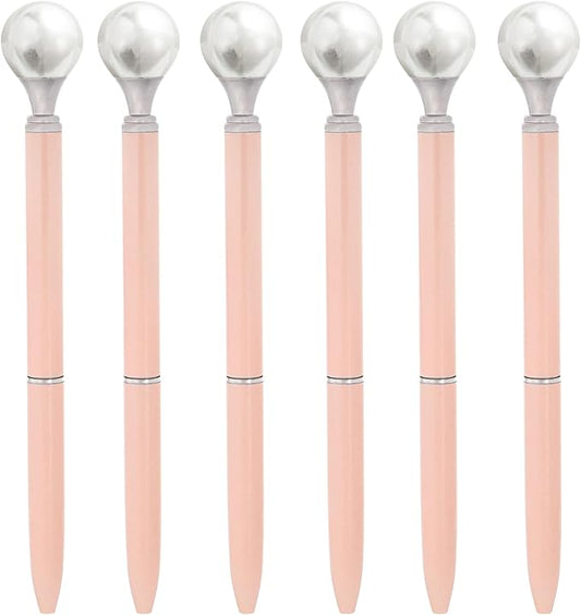 6 Pieces False Pearl Decoration Twist Metal Ballpoint Pen Ball Pen 1.0 MM Black Ink
