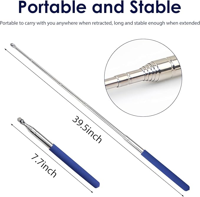Retractable Teacher Pointer 𝟑𝟗.𝟓'', Pointer Stick with 𝗦𝘁𝘆𝗹𝘂𝘀 Smooth Sensitive Tablet Pen Stylus Pen, Teacher Coach Presenter Pointer Blue