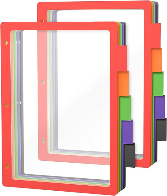 HABGP 10PCS/2 Set 3 Ring Binder Dividers with Tabs, Color Page Dividers for 3 Ring Binder with Tabs, 5 Tab Dividers, Clear Folder Dividers, Three Ring File Dividers with Tabs, Tabbed Index Dividers