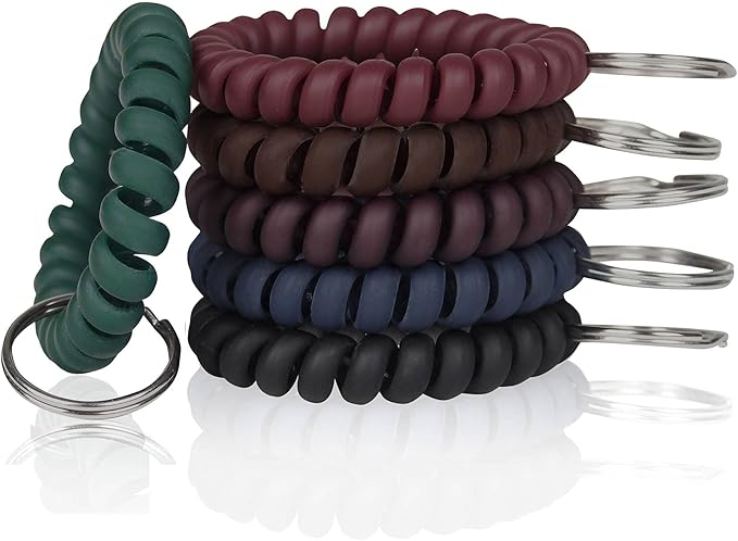 BIHRTC Pack of 6 Wrist Keychain Spiral Stretchable Plastic Coil Wrist Key Holder Stretch Wristband Elastic Stretchable Spiral Bracelet Key Holder Key Ring for ID Badge Sauna Outdoor Sport