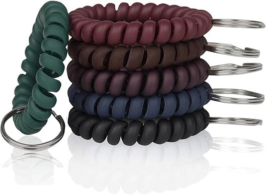 BIHRTC Pack of 6 Wrist Keychain Spiral Stretchable Plastic Coil Wrist Key Holder Stretch Wristband Elastic Stretchable Spiral Bracelet Key Holder Key Ring for ID Badge Sauna Outdoor Sport