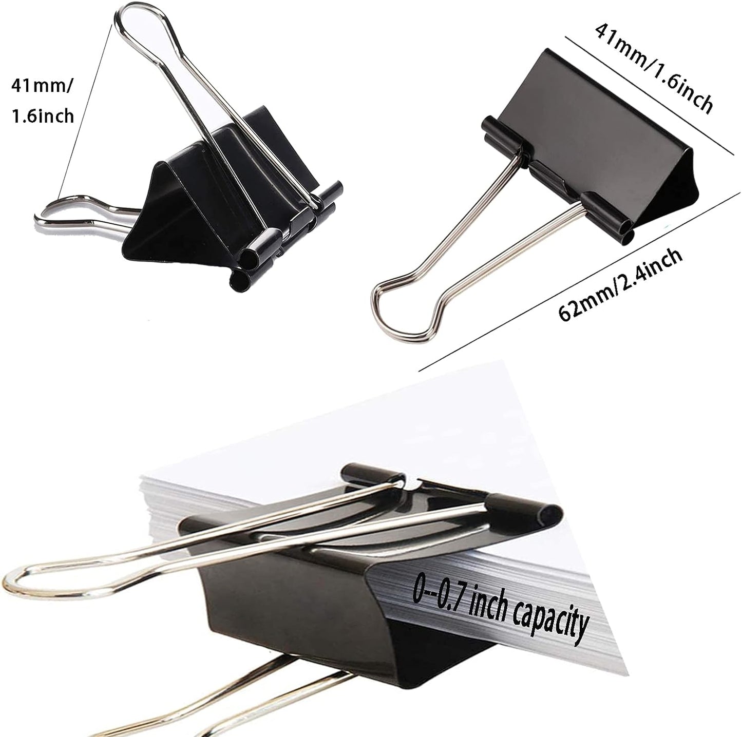 Large Binder Clips 1.6 Inch (60 Pack), Big Binder Clips for Office and Home Supplies, Black
