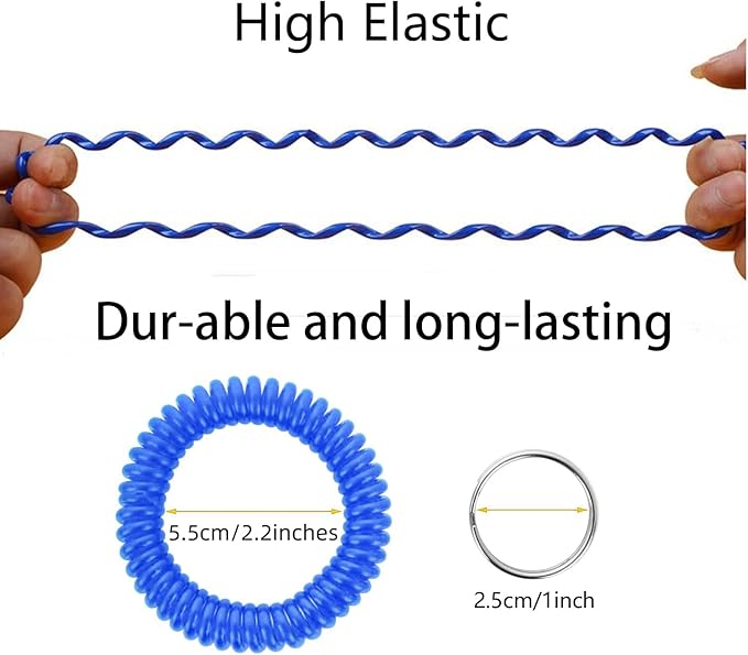 Pack of 36 Colorful Spring Spiral Wrist Coil Key Chain, Wristband Key Ring (Blue)