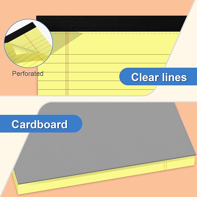 4 Pack Note Pads 5 x 8 Inch Yellow Legal Pads 5" x 8" College Ruled Writing Pads 80gsm Recycled Yellow Paper Notepad Small Legal Pads Perforated Pads of Paper 30 Sheets for To-Do Lists, Study, Office