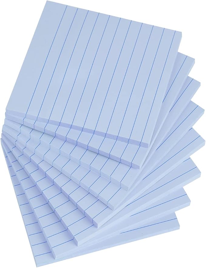 Vanpad Lined Sticky Notes 4x4 Inches, Light Sky Blue Ruled Self-Stick Pads, Easy to Post for Home, Office, Notebook, 8 Pads/Pack