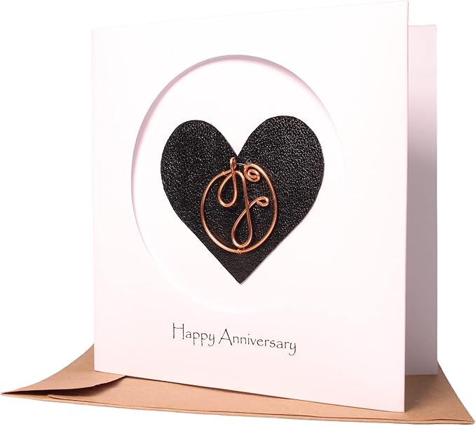 Personalized Initial Copper Card, Copper Initial, Anniversary Card for Her, Couple, Gift for Her (J)