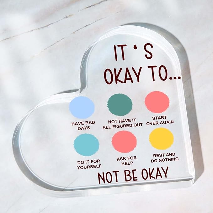 Mental Health Decor, Psychotherapy Affirmations Heart Acrylic Sign, School Counselor Sign, Mental Health Anxiety Healthy Coping Skill, Mental Health Gifts for School Home Tabletop Therapy Office Decor