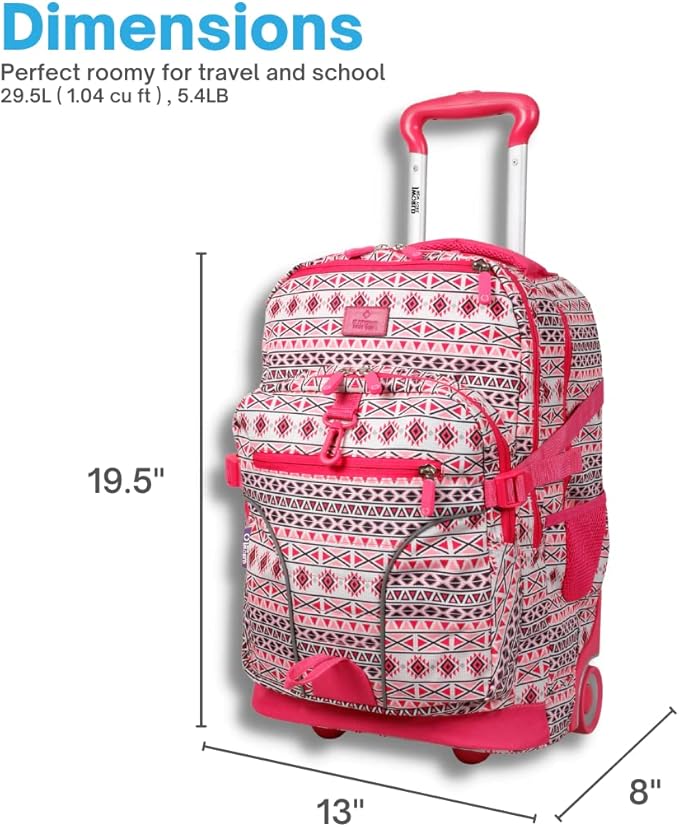 J World New York Lunar Rolling Backpack, Laptop Bag with Wheels, SKANDI Pink, One Size