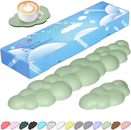 JIKIOU Upgrade Leather Cloud Keyboard Wrist Rest, Cloud Wrist Rest with Non-Slip PU Base, Comfortable Memory Foam Wrist Rest for Computer Laptop Mac Gaming Office and Pain Relief Christmas Wish Gift