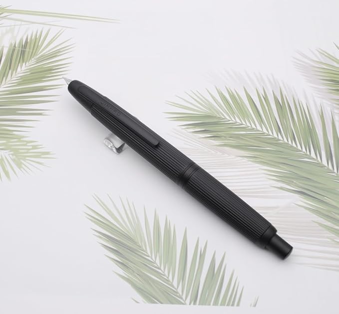 JINHAO 10 Press Fountain Pen, Retractable Metal Pen with Ink Converter (F Nib 0.5mm, Striated Black)