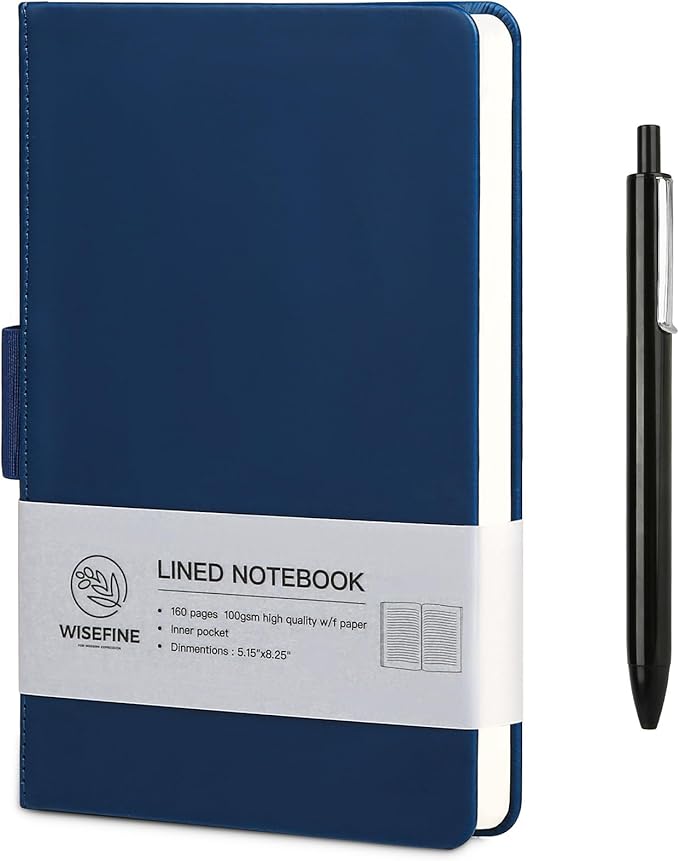 Hardcover Executive Notebooks, 160 Pages Line Ruled Classic Notebook Journal, Leather Notebooks with Pen for Bussiness College Writing Dark Blue
