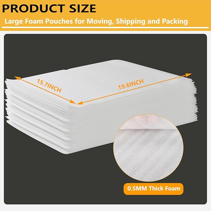 16”x20” 50Pack Foam Pouches, Large Moving Supplies for Packing Dishes Artwork, 0.5MM Thick Cushion Foam Bags for Storing Shipping Breakables, fragile Padding Material Sleeves for Fragile Plates China