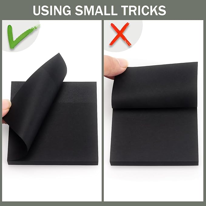 Sticky Notes 3x3 Self-Stick Notes Bright Colors Sticky Notes 4 Pads 90 Sheets/Pad (Black)