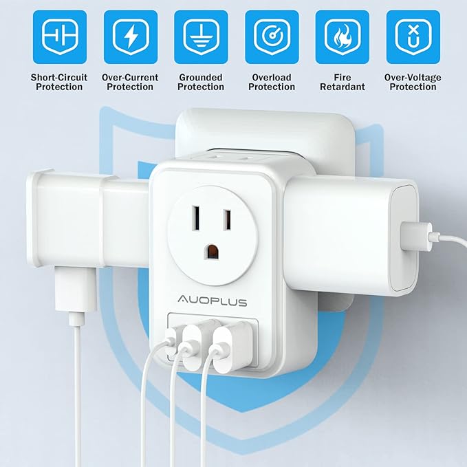 European Travel Plug Adapter, AUOPLUS International Power Plug Adapter with 3 USB Ports (1 USB C), 4 AC Outlets Cruise Ship Essentials for US to Most of Europe Spain Italy France Germany