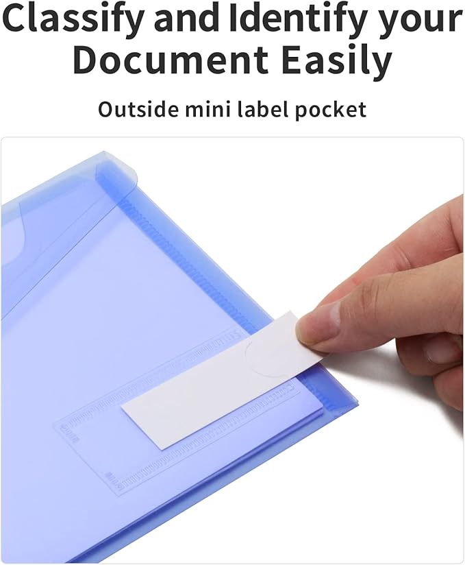 Sooez Small Plastic Envelopes, 12 Pack Plastic Pouch with Label Pocket, Pencil Pouch, Reusable Envelopes,Pencil Case Bulk, Money Envelopes, 9.4 x 4.7 Inches