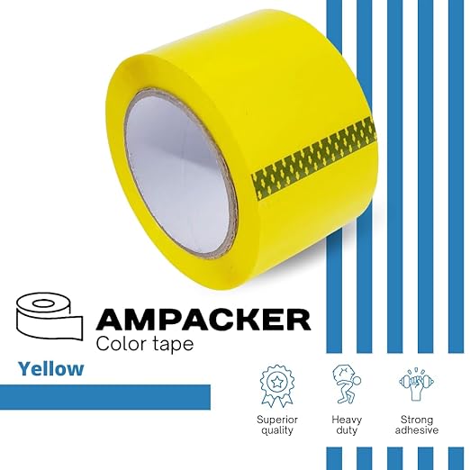Heavy Duty Packaging Color Tape for Shipping,Packing and Moving 2" Wide x 2.0 Mil Thick -110 Yrd Roll -Acrylic Adhesive Tape for Box Sealing. (6 Rolls, Yellow, 2" Wide x 110 yds)
