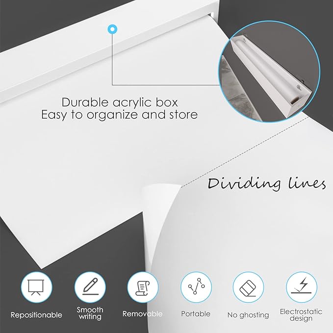 2 Roll Static Cling Dry Erase Sheets Large - 25x30-30Sheets Removable Reusable Whiteboard Poster Paper for Wall, Portable White Board Dry Erase Wallpaper