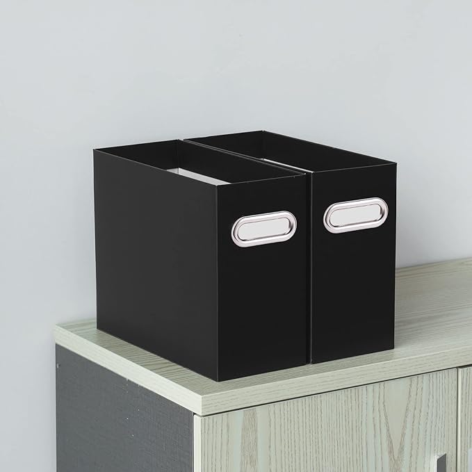 Oterri File Organizer, Small Storage Box, Cardboard File Folder Organizer, Collapsible File Box, Hanging File Organizer for Letter Size, Portable File Box with Handle, Only Box（Black，8 Packs）