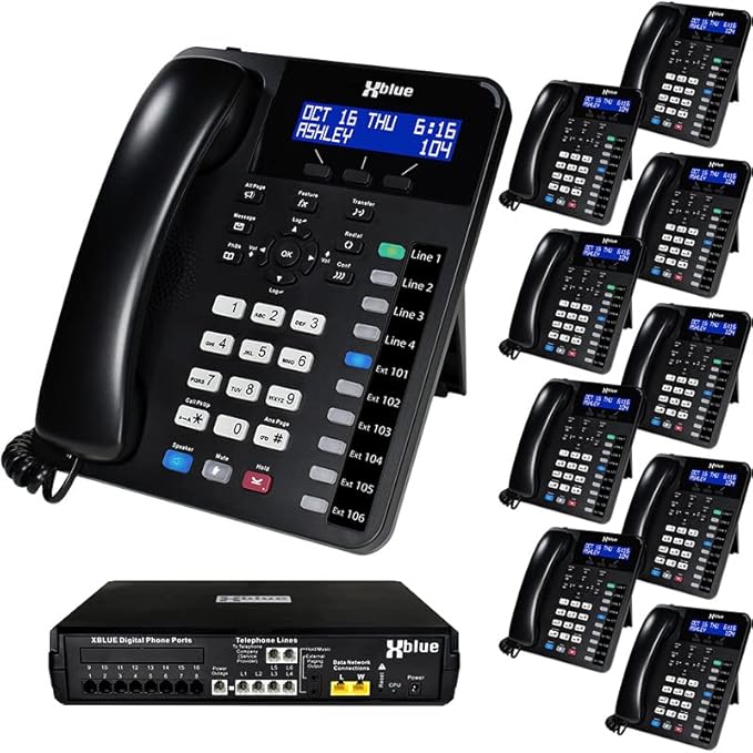XBLUE X16 Plus Small Business Phone System Bundle with (10) XD10 Digital Phones - Capacity is (6) Outside Line & (16) Digital Phones - Includes Auto Attendant, Voicemail, Caller ID, Paging & Intercom