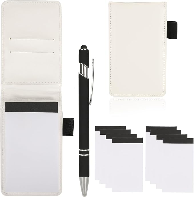 Camelmother 10Pocket Notebook Small Notepad Holder Set 3 x 5 Inch with Pen Small notebooks note pads Leather Notepad (white plain)
