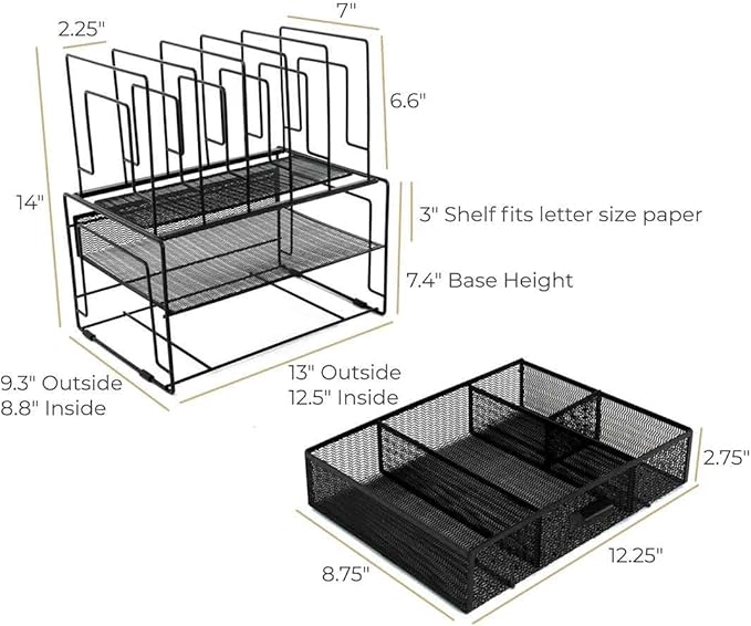 BLU MONACO Black Workspace Desk organizers and Storage and Accessories Desktop Rack with File Organizer, File sorters and Drawer