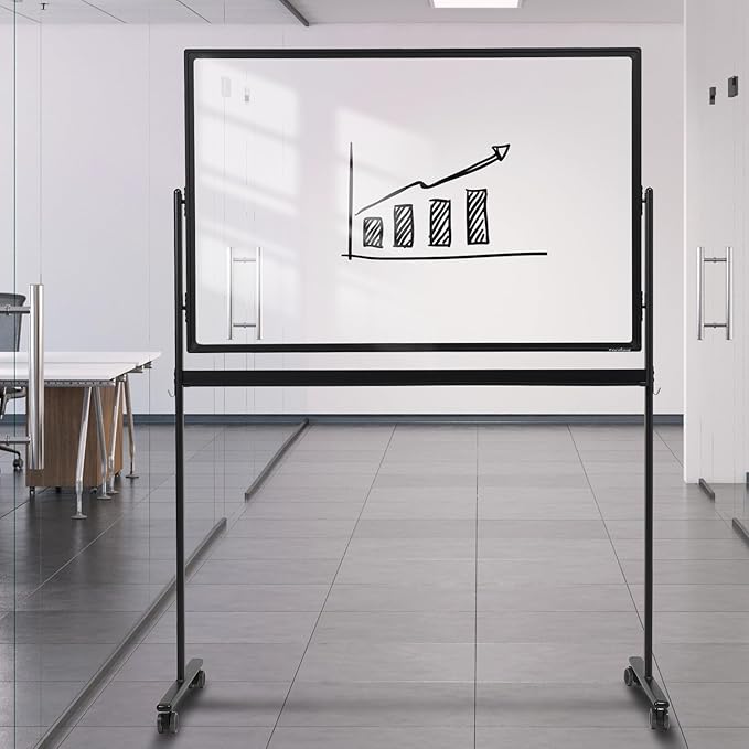 Mobile Clear Glass Whiteboard on Wheels - TANKEE 48" x 32" Dry Erase Board with Stand, Large Rolling White Board with 25 Sheets Paper Pad, Transparent Tempered Glass Board for Office Home School