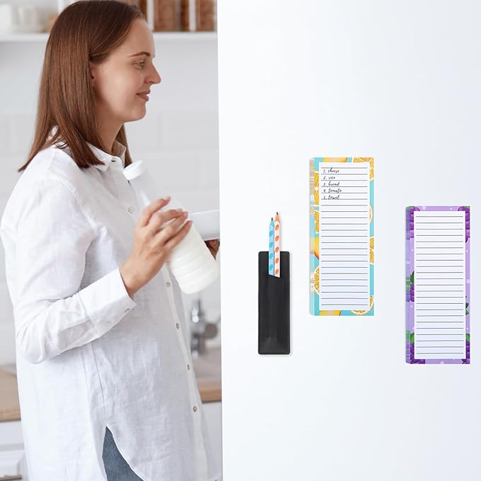 4 Pack Magnetic Note Pad for Fridge with Pen Holder, Totally 200 Sheets Grocery List Magnet Pad for Refrigerator Magnetic Shopping List Pad（Fruit Design）